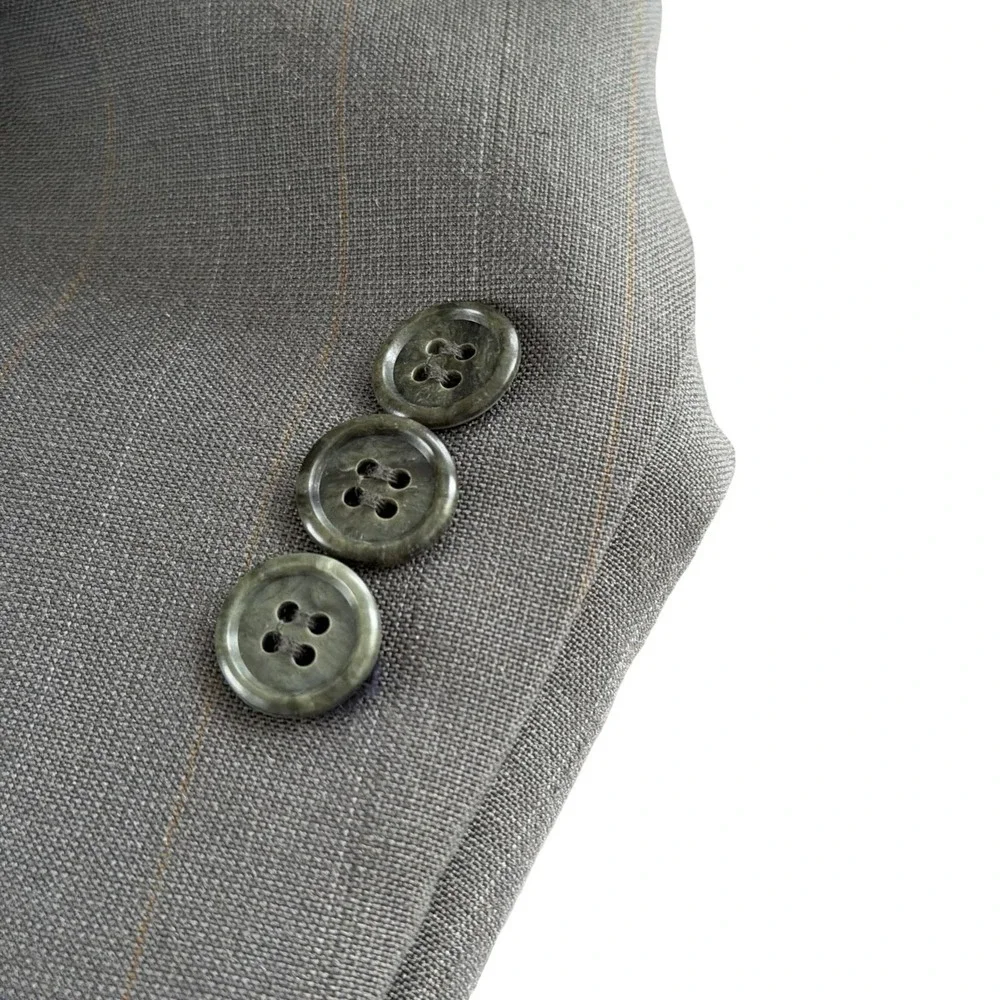 Andre‎ Vachon Suit Jacket Mens 46 Gray Pinstripe Wool Blend Double Breasted USA